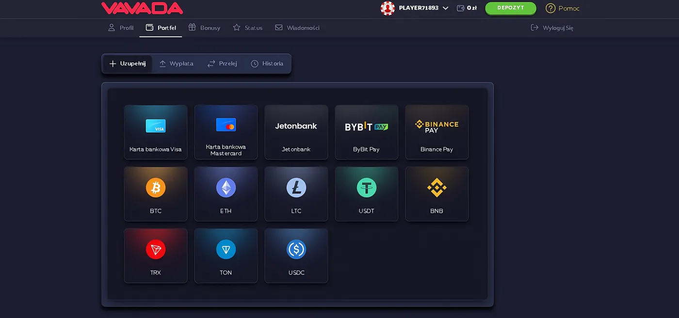 Dostępne metody wpłat i wypłat